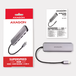 Axagon HMC-HCR3A 3x USB-A+ HDMI+ SD/microSD USB-C 3.2 Gen 1 hub 20cm Wired USB 3.2 Gen 1 (3.1 Gen 1) Type-A Grey - Additional view 8