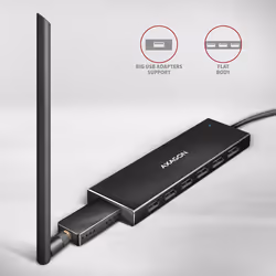 Axagon HUE-F7A 7x USB 3.2 Gen 1 ALU FLAT hub micro power IN 1m USB-A USB 3.2 Gen 1 (3.1 Gen 1) Type-A 5000 Mbit/s Black - Additional view 4