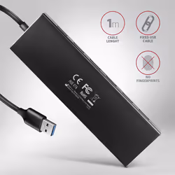 Axagon HUE-F7A 7x USB 3.2 Gen 1 ALU FLAT hub micro power IN 1m USB-A USB 3.2 Gen 1 (3.1 Gen 1) Type-A 5000 Mbit/s Black - Additional view 6