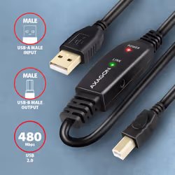 Axagon ADR-210B USB 2.0 A-M -> B-M active connecting/repeater cable 10m - Kabel - Digital/Daten USB cable USB A USB B Black