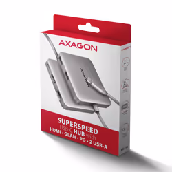 Axagon N HMC-5HL USB 5Gbps hub 2x USB-A HDMI 4k/60Hz RJ-45 GLAN PD 100W kabel USB-C Wired USB 3.2 Gen 1 (3.1 Gen 1) Type-C Silver - Additional view 7