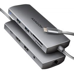 Axagon HMC-8HLSA laptop dock/port replicator Wired USB 3.2 Gen 1 (3.1 Gen 1) Type-C Grey