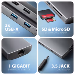 Axagon HMC-8HLSA laptop dock/port replicator Wired USB 3.2 Gen 1 (3.1 Gen 1) Type-C Grey