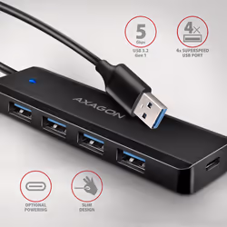 Axagon HUE-C1A interface hub USB 3.2 Gen 1 (3.1 Gen 1) Type-A 5000 Mbit/s Black - Additional view 2