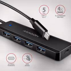 Axagon HUE-C1C interface hub USB 3.2 Gen 1 (3.1 Gen 1) Type-C 5000 Mbit/s Black - Additional view 2