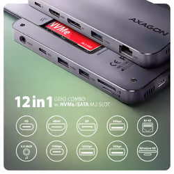 Axagon HMC-12GM2 laptop dock/port replicator Wired USB 3.2 Gen 2 (3.1 Gen 2) Type-C Grey - Additional view 2