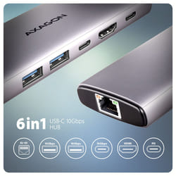 Axagon HMC-6G2L laptop dock/port replicator Wired USB 3.2 Gen 2 (3.1 Gen 2) Type-C Aluminium