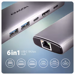 Axagon HMC-6G2L laptop dock/port replicator Wired USB 3.2 Gen 2 (3.1 Gen 2) Type-C Aluminium - Additional view 2