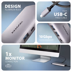 Axagon HMC-6G2L laptop dock/port replicator Wired USB 3.2 Gen 2 (3.1 Gen 2) Type-C Aluminium - Additional view 4