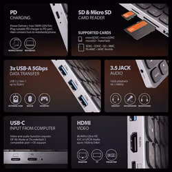 Axagon HMC-KB-US laptop dock/port replicator Wired USB 3.2 Gen 1 (3.1 Gen 1) Type-C Grey - Additional view 4