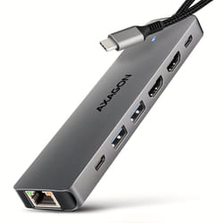 Axagon HMC-7HX2 USB 5Gbps hub, 2x USB-A, USB-C, 2x HDMI 4k/60Hz, RJ-45, PD 100W
