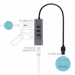 i-tec Metal USB 3.0 HUB 3 Port + Gigabit Ethernet Adapter - Additional view 4