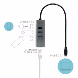 i-tec Metal USB-C HUB 3 Port + Gigabit Ethernet Adapter - Additional view 7