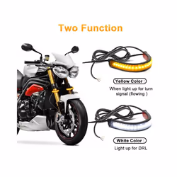 2PCs Universal Motorcycle LED Fork Turn Signal Light Strip DRL White&Amber - White-Yellow 2pcs