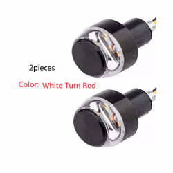 2Pcs 12V Motorcycle LED Handlebar End Turn Signal Light White Yellow Flasher - 2Pc White to Red