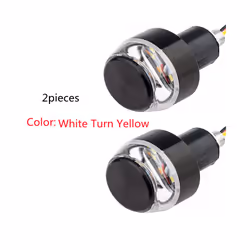 2Pcs 12V Motorcycle LED Handlebar End Turn Signal Light White Yellow Flasher - 2Pc White to Yellow