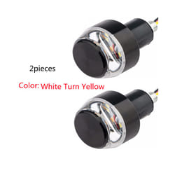 2Pcs 12V Motorcycle LED Handlebar End Turn Signal Light White Yellow Flasher - 2Pc White to Yellow