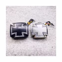 1PC Retro Universal Maltese Cross Motorcycle Rear Tail Light Running Brake - Black