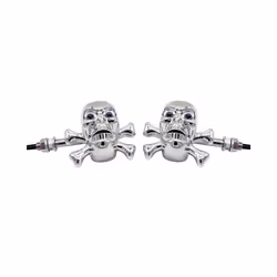 1 Pair Universal Motorcycle Skull LED Turn Signal Lights Indicators Chrome - black
