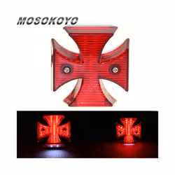 Vintage Cafe Racer Motorcycle Hand Victory 12V LED Red Light Stop Lamp - red cross