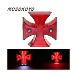 Vintage Cafe Racer Motorcycle Hand Victory 12V LED Red Light Stop Lamp - red cross