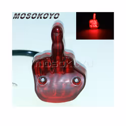 Vintage Cafe Racer Motorcycle Hand Victory 12V LED Red Light Stop Lamp - middle finger