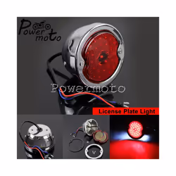 STOP LED Replica Motorcycle Taillights Cafe Racer Stop Brake Lamp License - 707 chrome LED