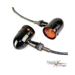 Chrome Retro Bullet Motorcycle Turn Signals Indicator Blinkers Amber Light - black amber