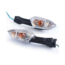 1 Pair Motorcycle Turn Signal Light Amber Blinkers LED Front Rear Indicators - White Lens