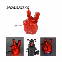 Vintage Cafe Racer Motorcycle Hand Victory 12V LED Red Light Stop Lamp - peace sign