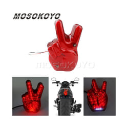 Vintage Cafe Racer Motorcycle Hand Victory 12V LED Red Light Stop Lamp - peace sign