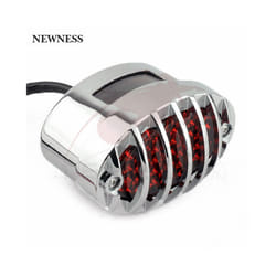 Motorcycle LED Tail Light Brake Stop Custom Grill Taillight Cat Eye Rear - Chrome RED LENS