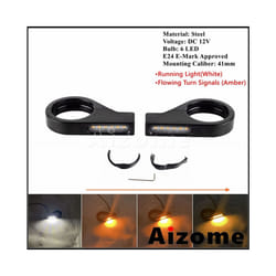 Universal 41mm Fork Tubes Bullet LED Turn Signals Lights For Harley Chopper - D Black Clear Lens