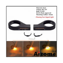 Universal 41mm Fork Tubes Bullet LED Turn Signals Lights For Harley Chopper - C Black Smoke Lens