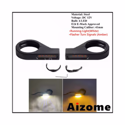 Universal 41mm Fork Tubes Bullet LED Turn Signals Lights For Harley Chopper - B Black Smoke Lens