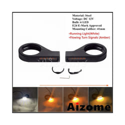 Universal 41mm Fork Tubes Bullet LED Turn Signals Lights For Harley Chopper - D Black Smoke Lens