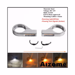Universal 41mm Fork Tubes Bullet LED Turn Signals Lights For Harley Chopper - D Chrome Clear Lens