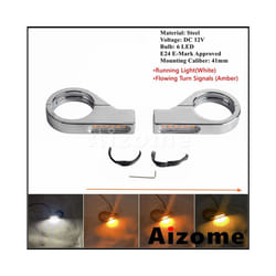 Universal 41mm Fork Tubes Bullet LED Turn Signals Lights For Harley Chopper - D Chrome Clear Lens