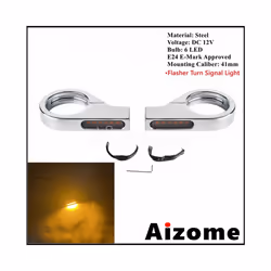 Universal 41mm Fork Tubes Bullet LED Turn Signals Lights For Harley Chopper - A Chrome Smoke Lens