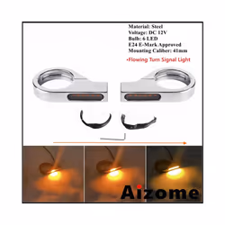 Universal 41mm Fork Tubes Bullet LED Turn Signals Lights For Harley Chopper - C Chrome Smoke Lens