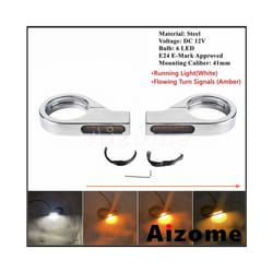 Universal 41mm Fork Tubes Bullet LED Turn Signals Lights For Harley Chopper - D Chrome Smoke Lens