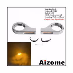 Universal 41mm Fork Tubes Bullet LED Turn Signals Lights For Harley Chopper - A Chrome Clear Lens