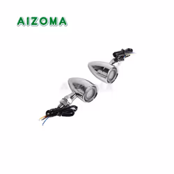 10mm Motorcycle Smoke Lens Red Amber LED Turn Signal Light Bullet Flashing - 1349 Chrome