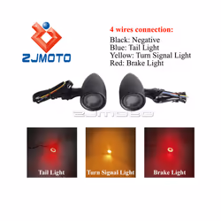 10mm Screw Aluminum Amber & Red Motorcycle Turn Signal Light Indicators - 1350 Black