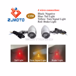 10mm Screw Aluminum Amber & Red Motorcycle Turn Signal Light Indicators - 1350 Chrome