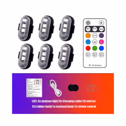 Motorcycle LED Warning Light Universal Mini Signal Light Drone With Controller - 6pcs with Remote