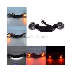 Motorcycle LED Rear Turn Signal Brake Light Bar Smoke/Amber Lens Black/Chrome - B Turn Signal Light