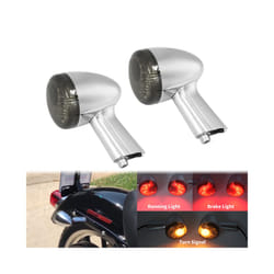 Motorcycle LED Amber Rear Turn Signal Brake Lights Indicator Black/Chrome - Turn Signals Light B