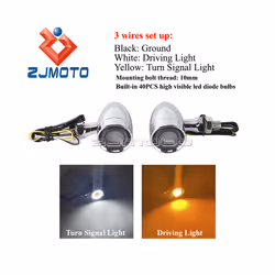 10mm Screw Aluminum Amber & Red Motorcycle Turn Signal Light Indicators - 4647 Chrome