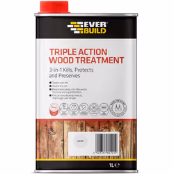 Everbuild Triple Action (Kills, Protects and Preserves) Wood Treatment, Clear, 1 Litre
